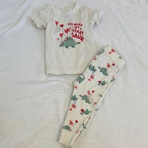 Old Navy Kids Pajama Set - White with Red and Green Dinosaur Print